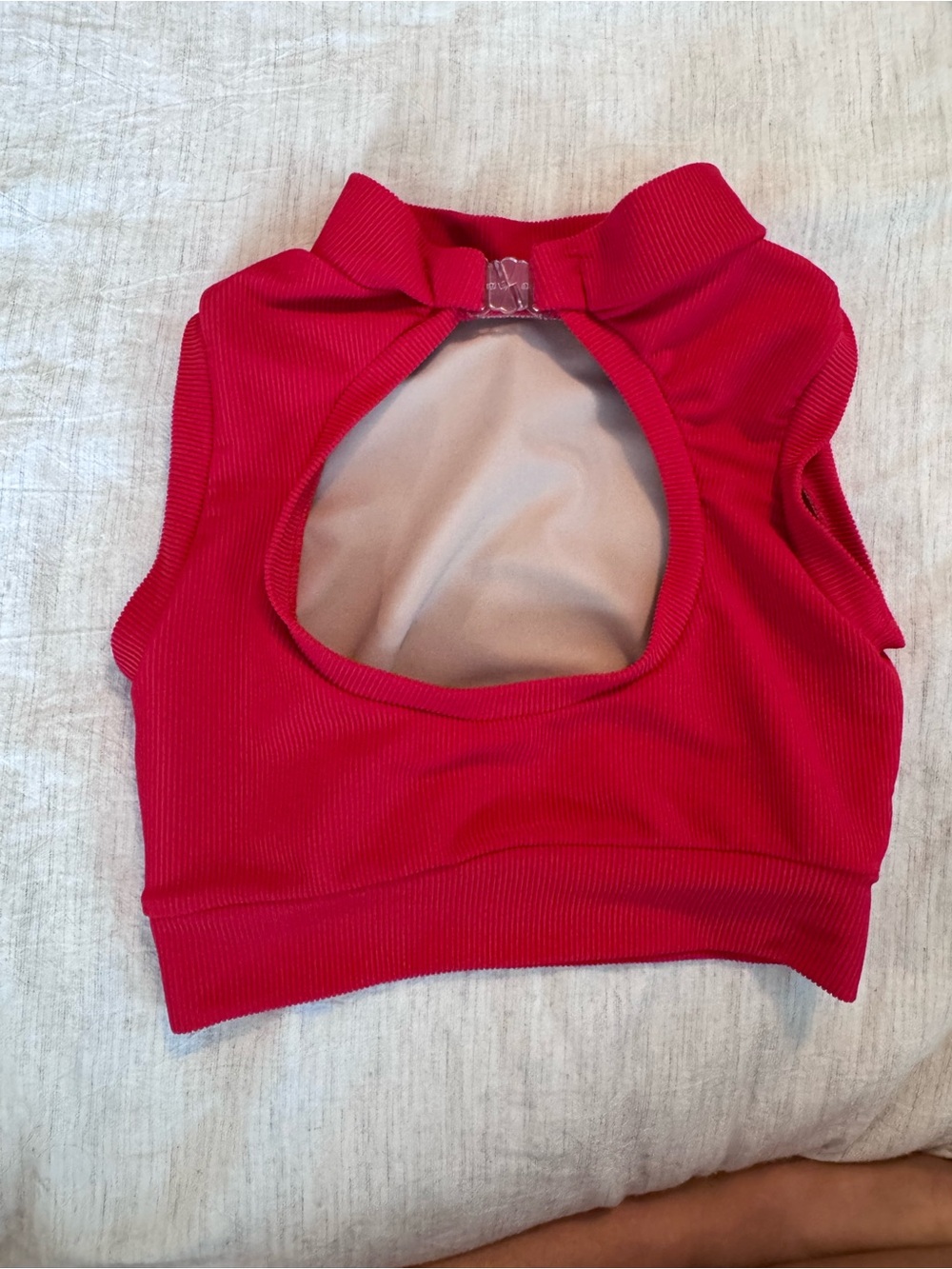 Open-Back Ribbed Dance Top in Red